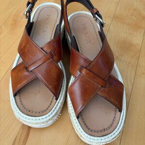 Prada Criss Cross Platform Sandals S 37